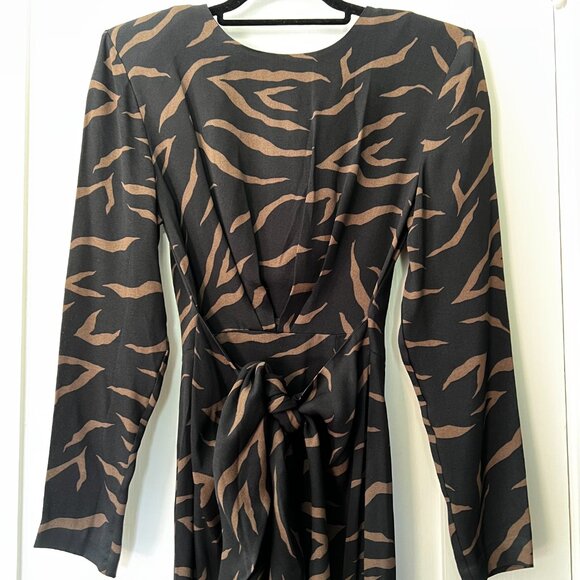 & Other Stories Long Sleeve Midi Animal Print Dress with Waist Tie -Size 2- NWT - Picture 6 of 8